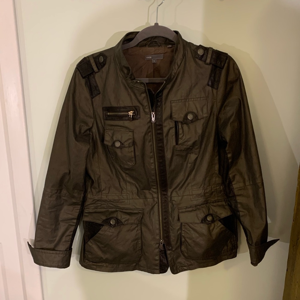 Vince leather detail moto jacket